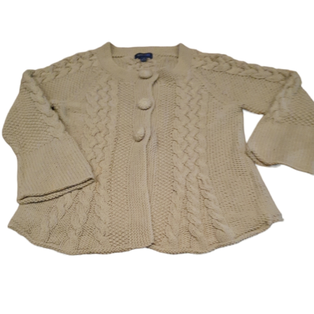 SPLENDOR! Cardigan Sweater Crochet Heavy Weight Buttons Womens Size L #7143